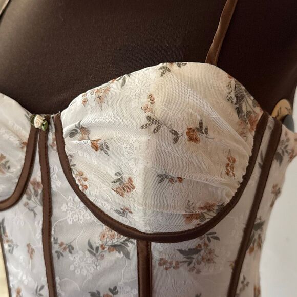 Floral bustier corset tank top size large lace coquette fairy whimsical cream br - Picture 3 of 11